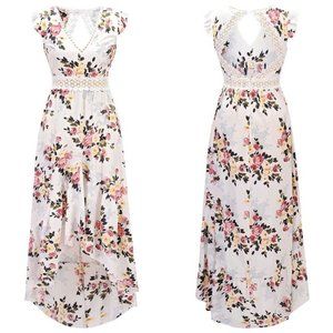 White Flower Crepe Asymmetrical Dress Size Small